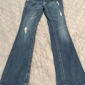 Miss Me Blue Boot Cut Jeans with Distressed Details